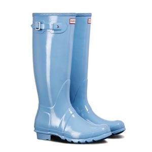 Hunter Women's Tall Blue Glossy Rain Boots - Size (M) - Excellent Condition